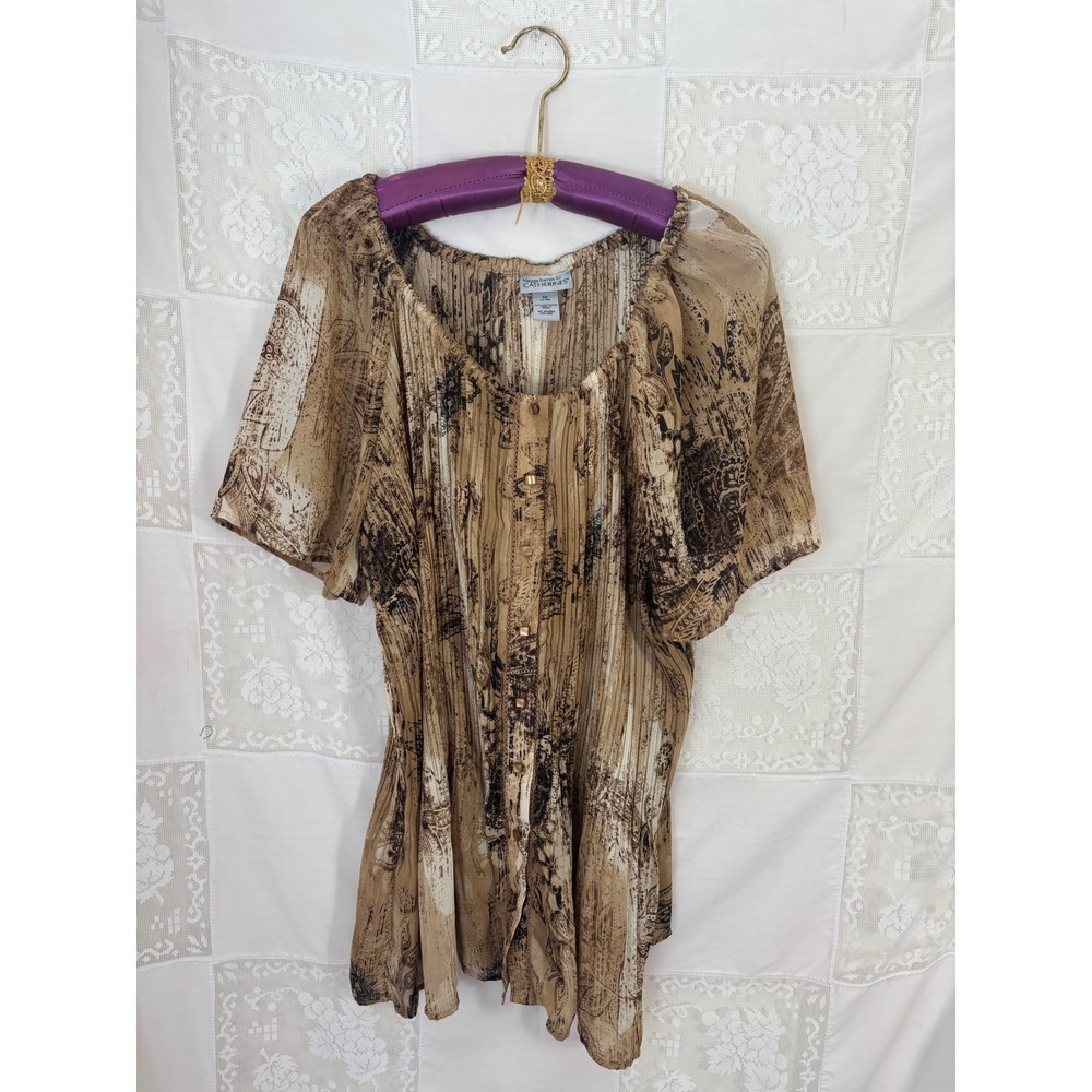 Brown Earth Tone Boho Western Whimsy Button Front Flowy Blouse Size 3X - Picture 9 of 16